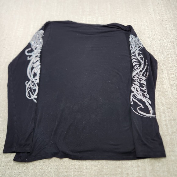 Harley Davidson Shirt Women 1XL Biker Classic Mom Y2K Grunge Long Sleeve Black - Picture 7 of 8